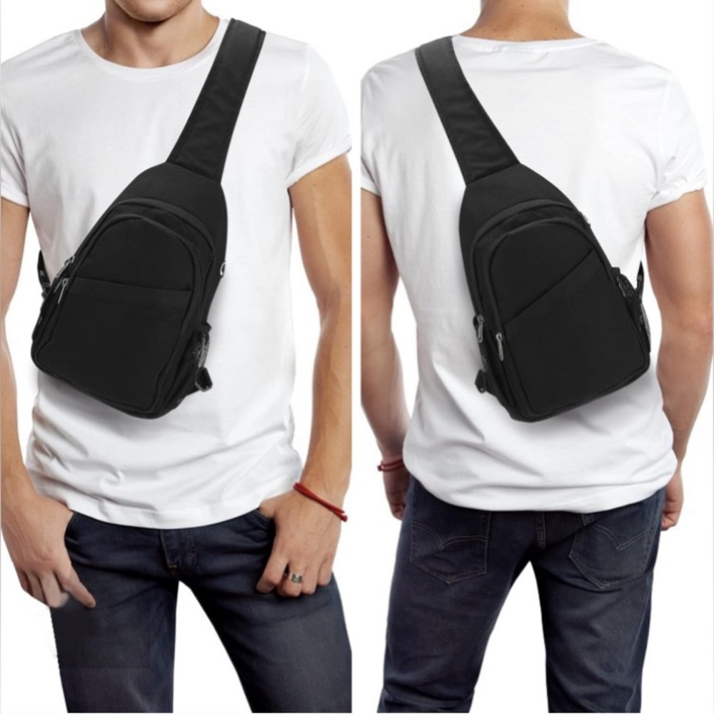 PONGAIR Crossbody Sling black canvas unisex Backpack black